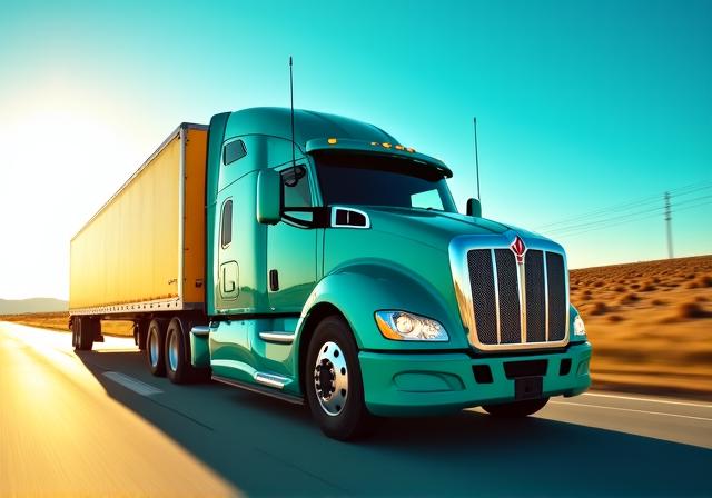 A vibrant modern delivery truck in motion